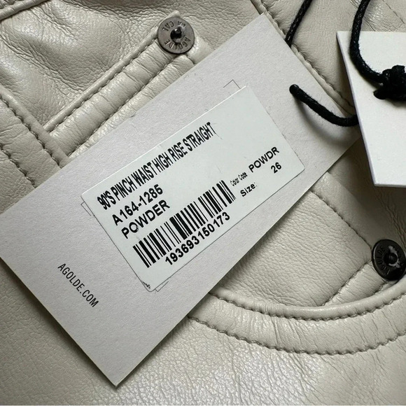 AGOLDE Recycled Leather 90's Pinch Waist Pant in Powder Size 26 NWT - Picture 12 of 14